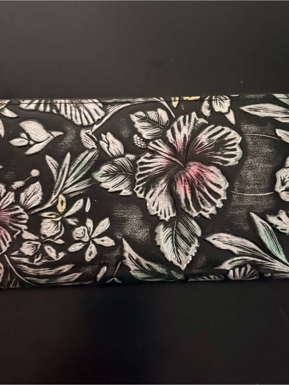 Floral Print Black Clutch Wallet with Pastel Accents